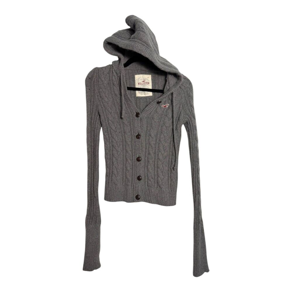 Hollister Vintage Y2K Grey Cableknit Cardigan Sweater Size Large